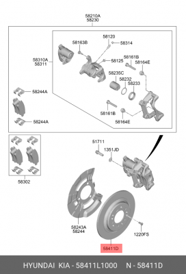 Диск тормозной HYUNDAI Sonata (19-) задний (1шт.) OE 58411L1000 HYUNDAI KIA