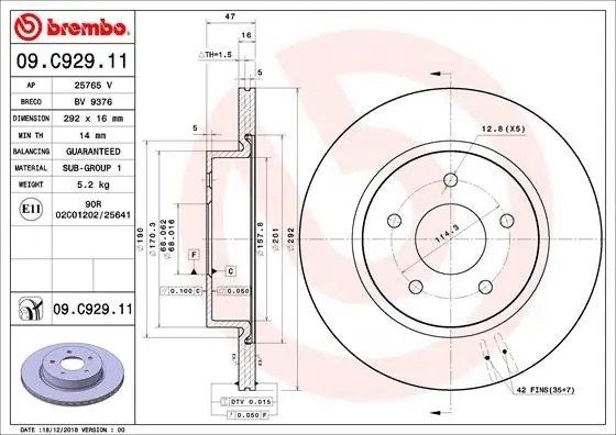 Диск тормозной 09.C929.11 09C92911 BREMBO