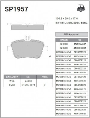 Колодки тормозные MERCEDES B (W242) задние (4шт.) SANGSIN SP1957 SANGSIN