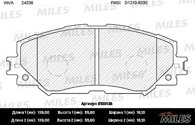 Колодки тормозные передние (без датчика) (Смесь Semi-Metallic) TOYOTA AURIS 1.4- E100135 MILES