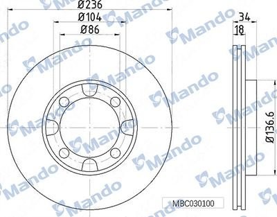 Диск тормозной MITSUBISHI Carisma (96-) передний (1шт.) MANDO MBC030101 MANDO