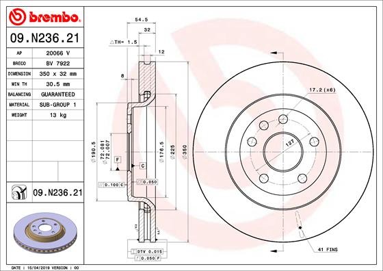 09.N236.21 диск тормозной передний!\ Jeep Grand Cherokee IV 10> 09.N236.21 BREMBO