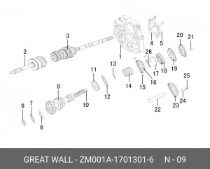 ZM001A-1701301-6 ВАЛ КПП 4/4 ПРОМЕЖУТОЧНЫЙ HVER ДИЗЕЛЬ ,H3 ZM001A-1701301-6 GREAT WALL