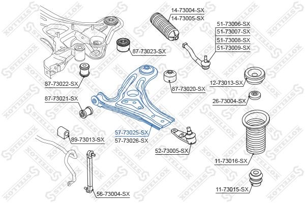 рычаг левый!\ Daewoo Kalos 02> 57-73025-SX STELLOX