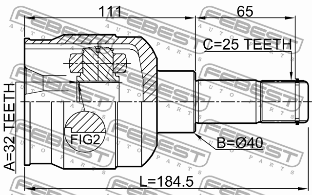 ШРУС внутренний 32X40X25 CHRYSLER SEBRING (JR) 2001-2006 2011-SEB 2011-SEB FEBEST