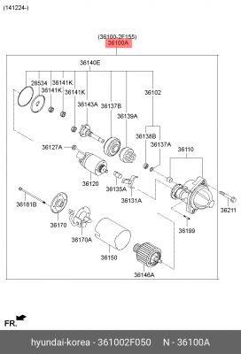 Стартер HYUNDAI Santa Fe (09-),ix35 (11-) (2.0/2.2) OE 361002F050 HYUNDAI KIA