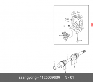 Кулак поворотный SSANGYONG Kyron (06-),Rexton (06-) (AWD) левый OE 4125009009 SSANG YONG