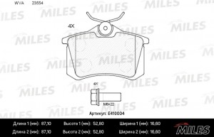 Колодки тормозные задние (Смесь Low-Metallic) AUDI 96-/CITROEN 99-/RENAULT 98-/P E410004 MILES