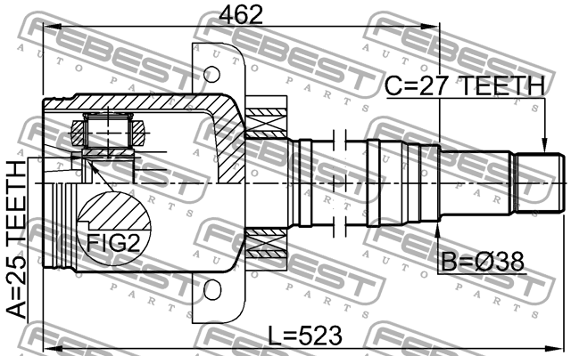 ШРУС внутренний правый 25x37.9x27 1611-169CVTRH 1611-169CVTRH FEBEST