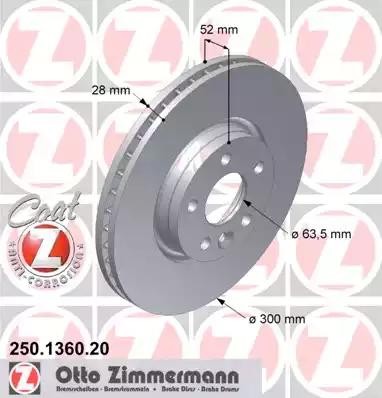 Диск торм.пер. Ford Galaxy, Kuga, Mondeo, S-MAX 06 250136020 250136020 ZIMMERMANN