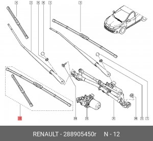 Щетка стеклоочистителя RENAULT Megane 3 (08-) 600/400мм комплект OE 288905450R RENAULT