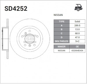 Диск тормозной задний NISSAN QASHQA II 13- SD4252 SD4252 SANGSIN