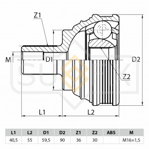 ШРУС наружный AUDI A3 1.4T-3.2 03, SKODA Octavia 1.4T-2.0D 04 / Superb 1.4T-1.9T ST-1113 SUFIX