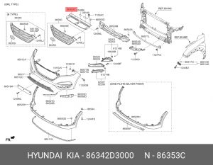 Накладка HYUNDAI Tucson (15-) решетки радиатора OE 86342D3000 HYUNDAI KIA