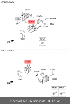 Насос гидроусилителя KIA Bongo 3 (16-) (2.5-A2) OE 571004E400 HYUNDAI KIA