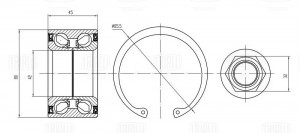 Подшипник ступицы передней (гайка/стопорное кольцо) с ABS CS2575 TRIALLI