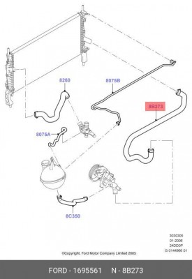 патрубок радиатора! нижний\ Ford Transit 2.4 1 695 561 FORD