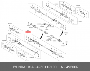 Привод HYUNDAI Solaris (11-) KIA Rio (11-) колеса переднего правый АКПП OE 495011R100 HYUNDAI KIA