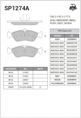 Колодки задние MERCEDES SPRINTER (903) SP1274A SP1274A SANGSIN