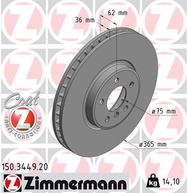 диск тормозной !перед. 365x36/62-5x120 \ BMW X5 M 50 d/xDrive 50 i 10-18 150.3449.20 ZIMMERMANN