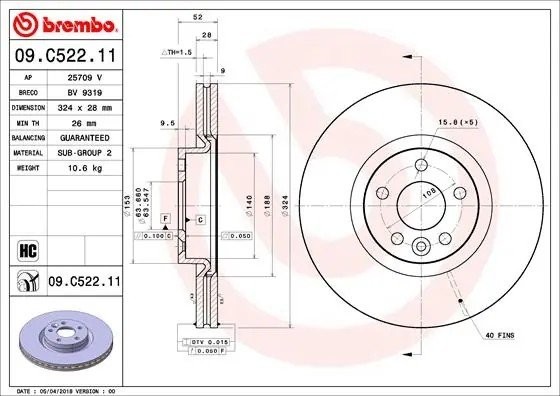 Диск тормозной 09.C522.11 09.C522.11 BREMBO