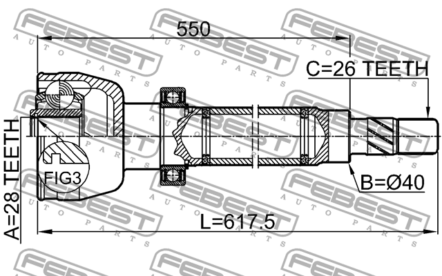 ШРУС ВНУТРЕННИЙ ПРАВЫЙ 28X40X26 подходит для FORD MONDEO CA2 2007-2014 [EU] 2111 2111-CA1RH FEBEST