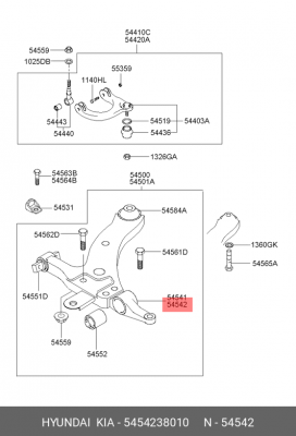 Рычаг подвески RH (Маджентис), 5454238010 5454238010 HYUNDAI KIA