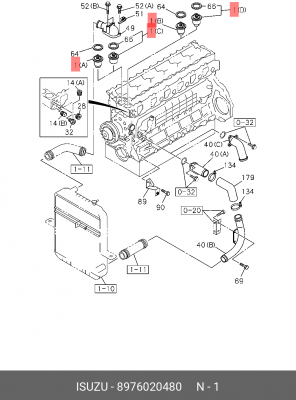 ТЕРМОСТАТ (T=82C) 6HK1 ISUZU FSR, КИТАЙ 8976020480 8-97602-048-0 ISUZU