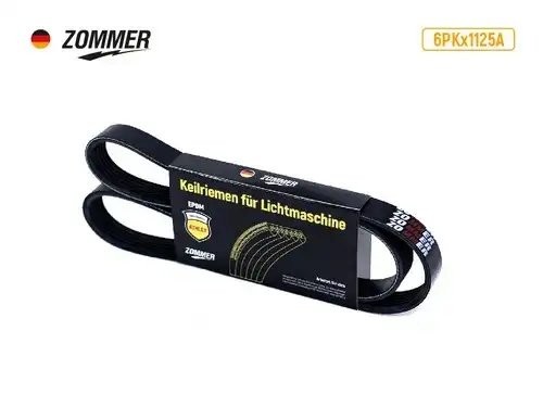 Ремень 1125 (6PK) генератора ВАЗ 2110, 2170 (16 кл) под ГУР+ кондиционер EPDM 6PK1125A ZOMMER