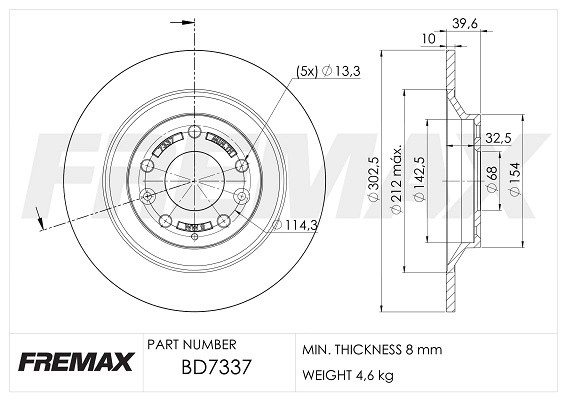 диск тормозной задний!\ Mazda CX-5 2.0/2.2TD 11> BD7337 FREMAX