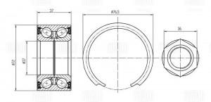 Подшипник ступицы Fiat Doblo (05-) без ABS перед. (кмпл:подш./стоп.кол./гайка) ( CS 1675 TRIALLI