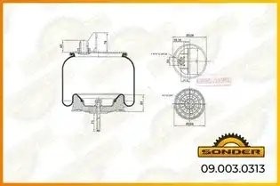 Пневморессора Premium со стаканом (пластик) 1 штуц. / 1 шп. Kenworth — 3 года бе 090030313 SONDER