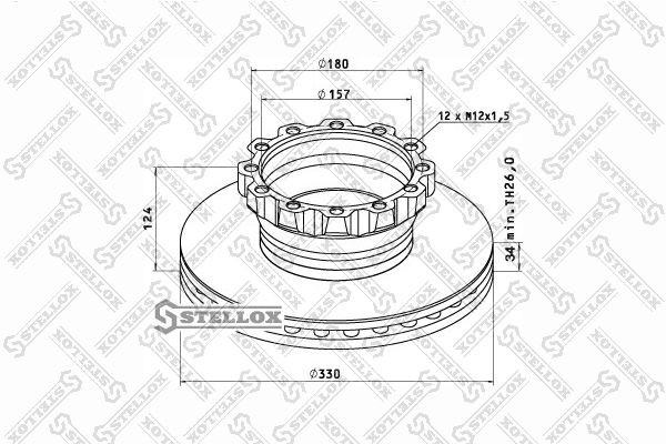 диск тормозной !330/157x34/124 12n-180-M12x1.5 \MAN L2000 9/10.224 85-00711-SX STELLOX