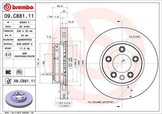 Диск тормозной 09.C881.11 09.C881.11 BREMBO