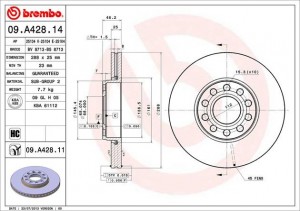 ДИСК ТОРМОЗНОЙ BREMBO, 09.A428.11, СТРАНА ВВОЗА - ГЕРМАНИЯ 09.A428.11 BREMBO