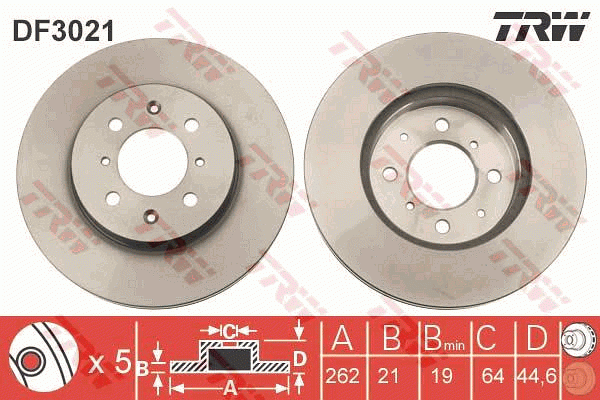 Диск тормозной передний HONDA CIVIC V-VII DF3021 DF3021 TRW