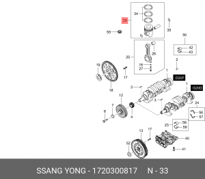 Поршень двигателя SSANGYONG Actyon (12-) (G20D) (с пальцем и кольцами) OE 172 030 08 17 SSANG YONG