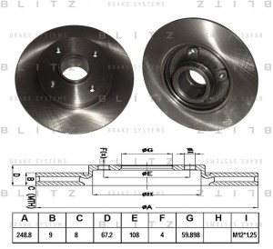 Диск тормозной задний CITROEN C3/DS3 09-PEUGEOT 207/307 03- BS0225 BS0225 BLITZ