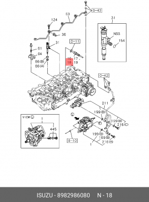 Трубка топливная высокого давления к форсунке №3 4HK1 ISUZU NPR75/NQR90/FSR90 8982986080 ISUZU