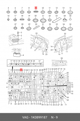 Заглушка VW AUDI SEAT SKODA кузова OE 1K0899187 VAG