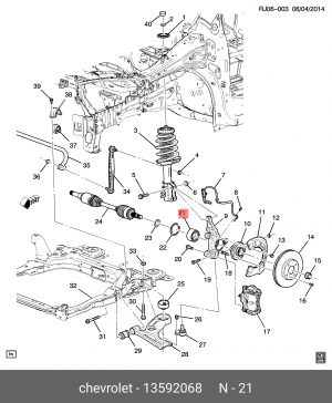 Подшипник ступицы CHEVROLET Aveo (12-),Cobalt (13-) передней (без АБС) OE 13592068 GENERAL MOTORS