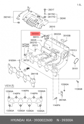 Датчик массового расхода воздуха HYUNDAI Accent (99-),Sonata,Santa Fe KIA Rio,Ce 3930022600 HYUNDAI KIA