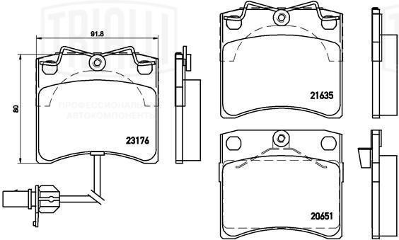 Колодки тормозные дисковые передние 91.5 мм c датчиком PF1832 TRIALLI