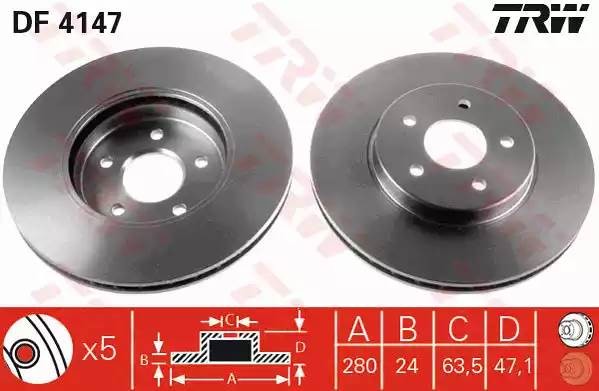 Диск тормозной передний FORD MONDEO III, JAGUAR X-TYPE (CF1) DF4147 DF4147 TRW