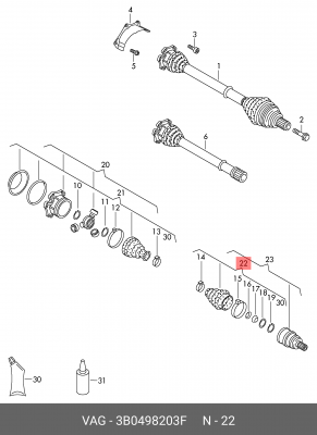 к-кт пыльника ШРУСа наружного!\ Audi A6 all 97> 3B0 498 203 F VAG