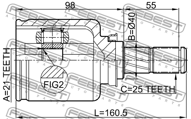 ШРУС внутренний к-кт! 21x40x25\ Nissan Note 05-12 0211-E11AT FEBEST