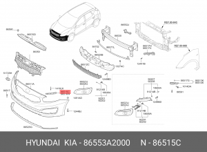 Кронштейн бампера KIA Ceed (12-) переднего левый OE 86553A2000 HYUNDAI KIA