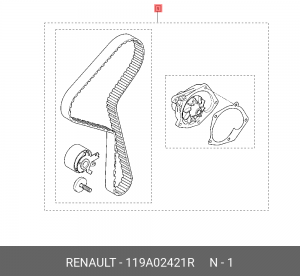 ремкомплект ГРМ с помпой!\ Renault Clio/Kangoo/Megane 1.5DCi 01> 119A02421R RENAULT