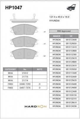 Колодки тормозные HYUNDAI Accent (99-),Getz,Coupe передние (4шт.) HARDON SANGSIN HP1047 SANGSIN