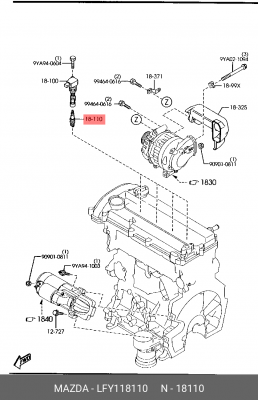 Свеча зажигания MAZDA 6 (05-) OE LFY118110 MAZDA